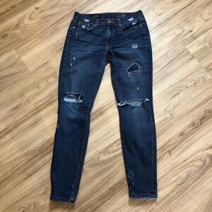 J Crew Toothpick Jeans Women's Size 28 Dark Wash Distressed Tore Patch